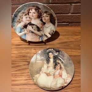 Decorative Porcelain Plates with Vintage Art. Victorian Dreams. Set of 2.